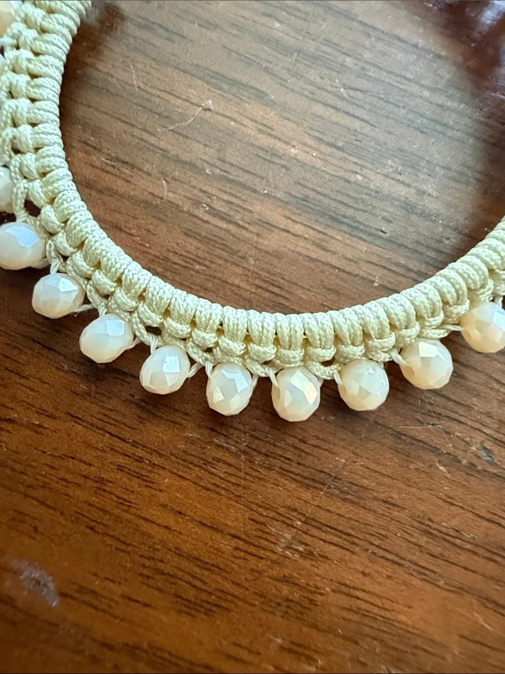 Handcrafted Cream Beaded Hoop Earrings